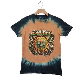 Sublime Unisex Tie Dye Graphic T-Shirt Small Green Tan Short Sleeve Cotton